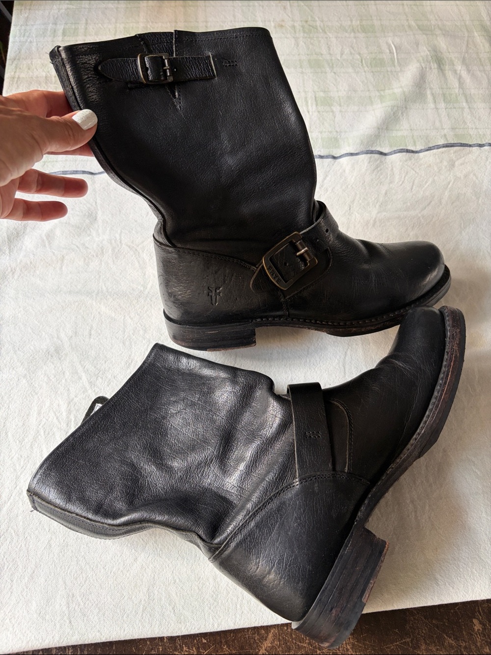Frye Veronica Black Leather Engineer Boots with Buckle Detail - Picture 2 of 7